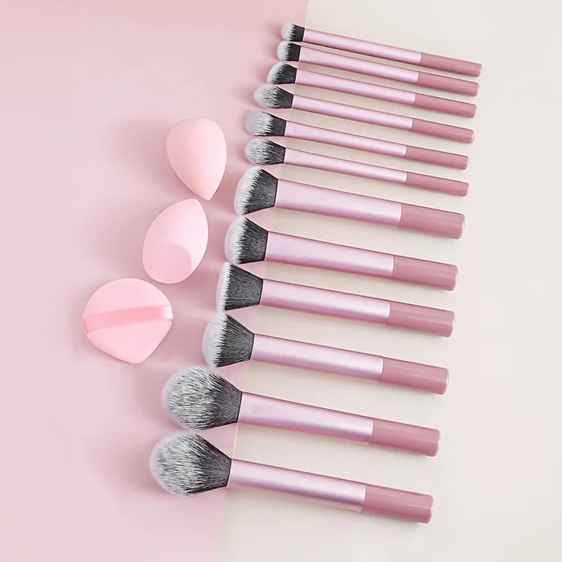 15pcs Makeup Brush Set, Including 12pcs Multi-Functional Ultra-Soft Makeup Brushes And 1pc Angled Tear Drop-Shaped Beauty Sponge