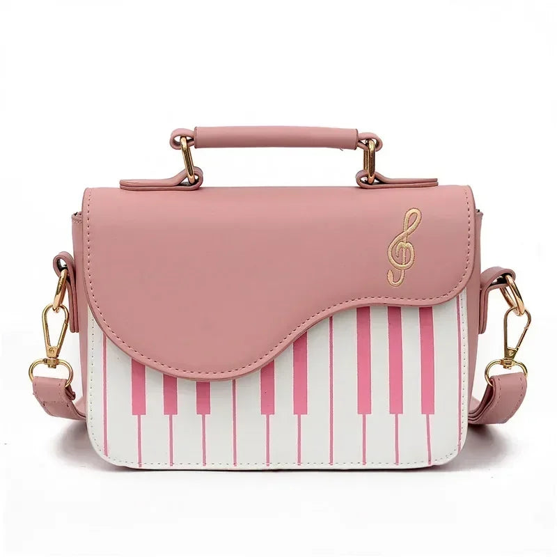 Piano Shape Flap Shoulder Bag Creative PU Leather Portable Handbag Detachable Strap Crossbody Novelty Bag