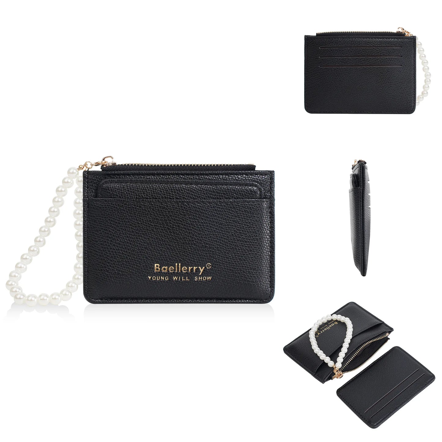 Fashionable Womens Card Case Ins Trend High Class Pearl PU Small Purse
