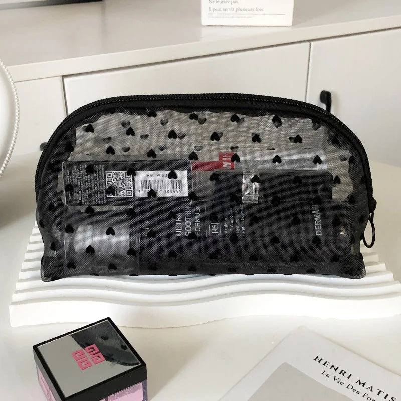Makeup Bag Outdoor Personalized Transparent Nylon Mesh Cosmetic Bags Pouch Travel Organizer Zipper Beach Makeup Women's Purse