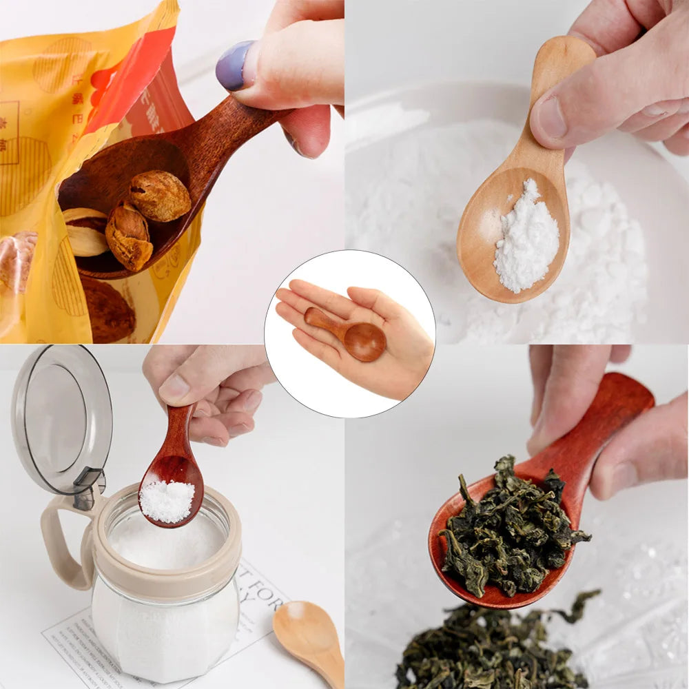 4Pcs Mini Wooden Spoons Small Kitchen Spice Condiment Spoon Sugar Tea Coffee Scoop Short Handle Wood Kids Spoon Kitchen Gadgets