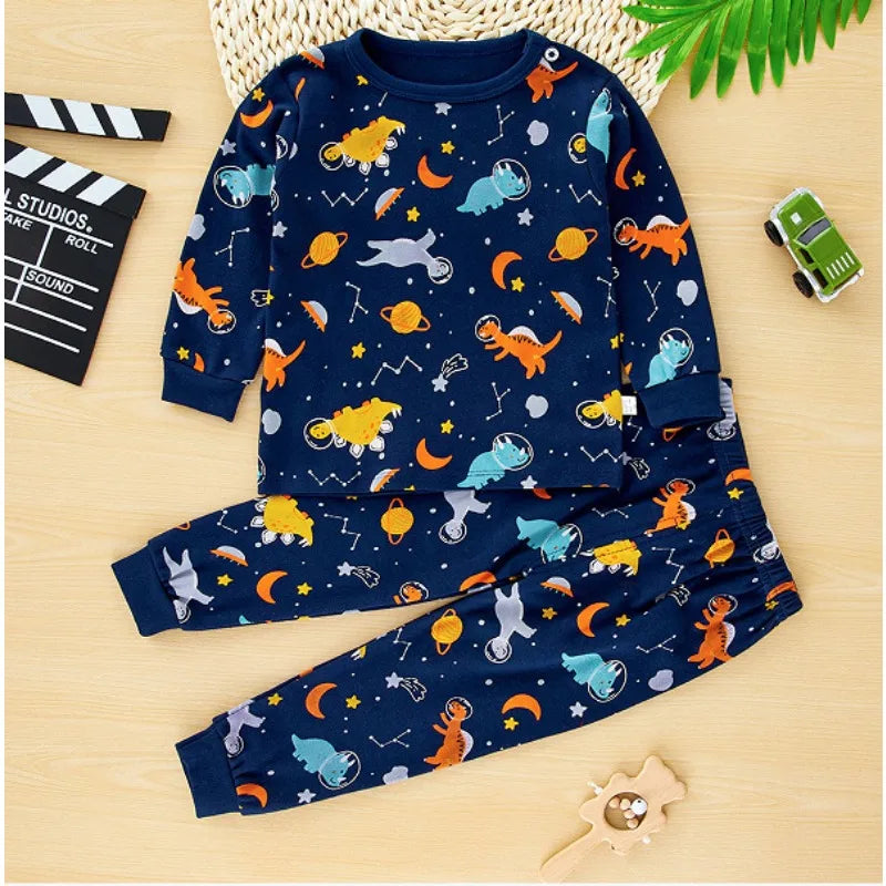 New Kids Pajamas Baby Boys Girls Cute Cartoon Long Sleeve T-Shirt Top + Pants Toddler Autumn Sleeping Clothes Sets Loungewear