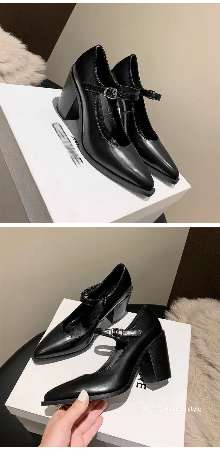 MKKHOU Fashion Pumps New High Quality Genuine Leather Pointed High Heels Mary Jane Shoes Women's Heels Leather Shoes Women Shoes