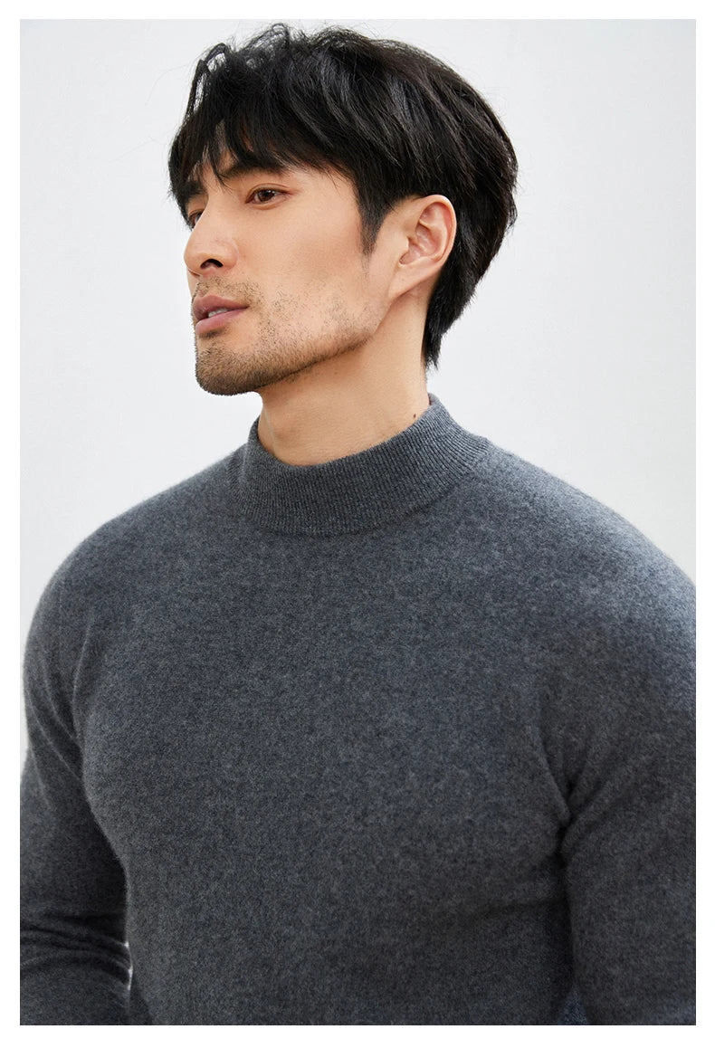 100% Pure Cashmere Men's Sweater Half High Neck Pullover Youth Business Casual Long Sleeve Jumper Spring/Autumn High-End Jacket