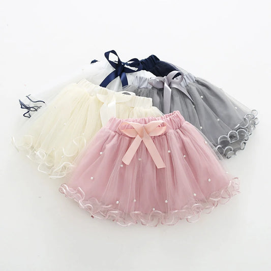 Baby Girls tutu Skirts Pearl Short Cake Toddler Girl Skirt Kids Bow Princess Wavy Pink Puffy Tulle Skirts Ballet Children