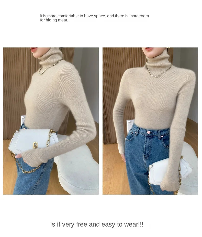 100% pure cashmere sweater women  sweater slim fit sweater versatile for autumn and winter knitted high neck cashmere