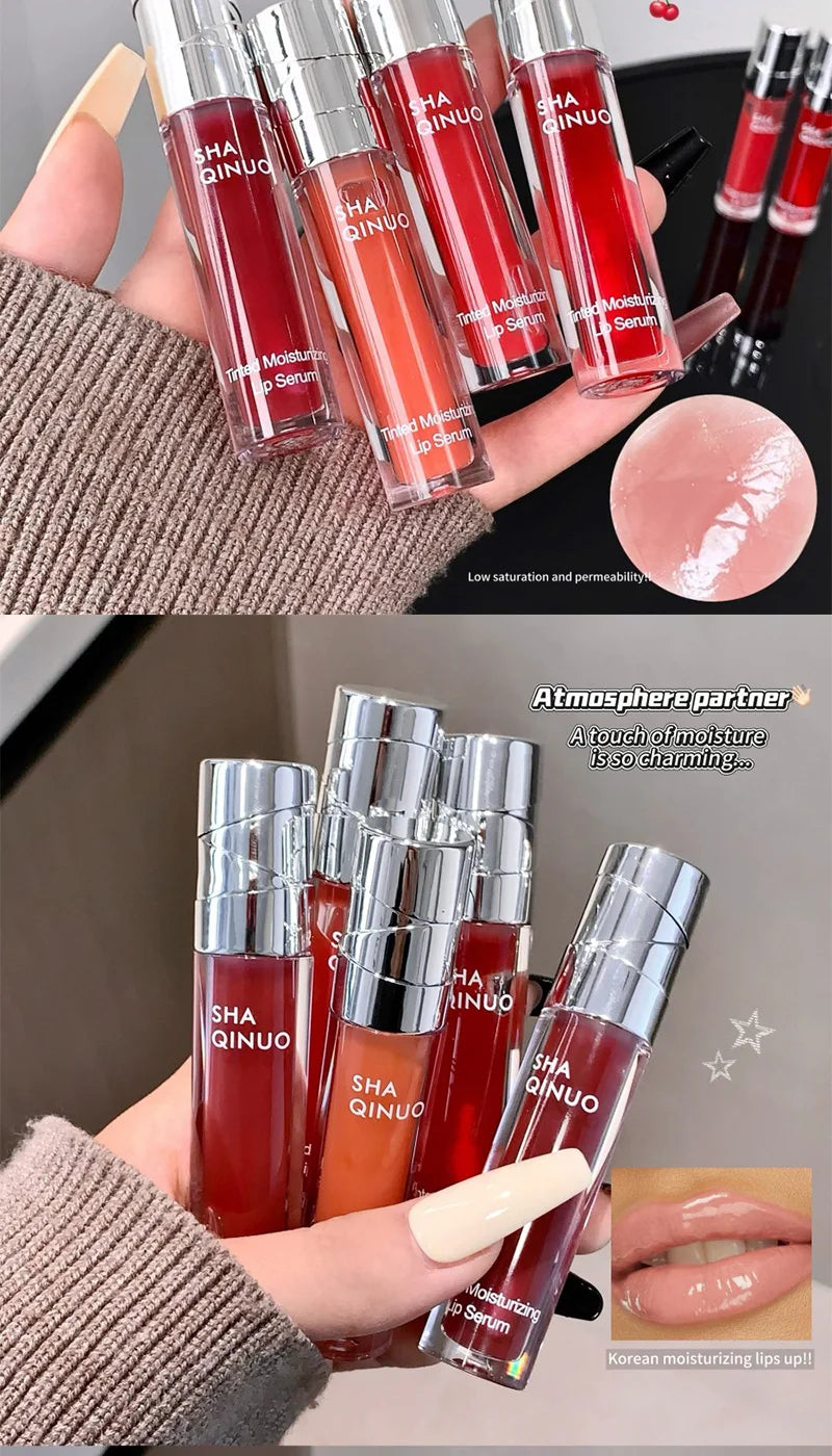 SHAQINUO Tinted Lip Serum 2.6g Deep Moisturizing Hydrating Tinted Lip Gloss Watery Glossy Mirror Finish Natural Nude Makeup