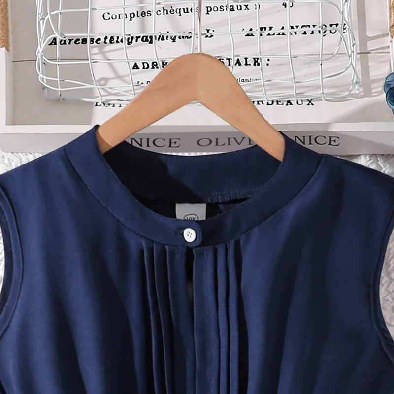 Girls 8-12 Fashion Dress, Solid Color Stand Collar Button A-Line Tiered Dress, Chic and Stylish for Daily Outings