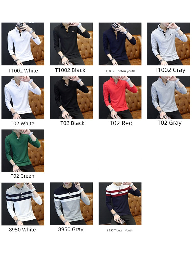 Youth Autumn Clothes Trendy Slim-Fit Men's Long-Sleeve Polo Shirt