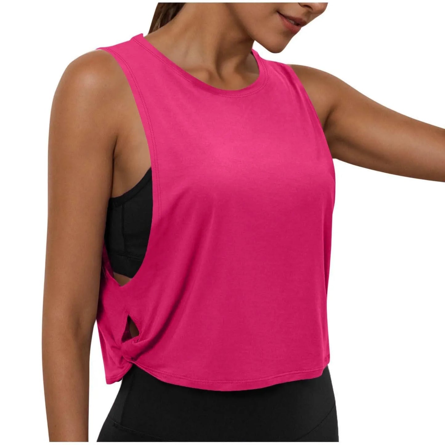 Women Sleeveless Yoga Tops Athletic Vest Breathable Blouse Cover Up Gym Workout Cool T-Shirt Running Short Tank Crop Top