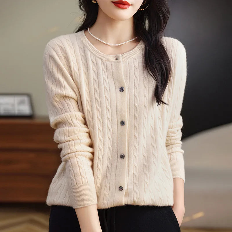 Women Cardigans Spring Autumn Winter Long Sleeve Knitted Sweaters O-neck Thick Warm Fashin Korean Cardigan Slim Fit Tops 2026