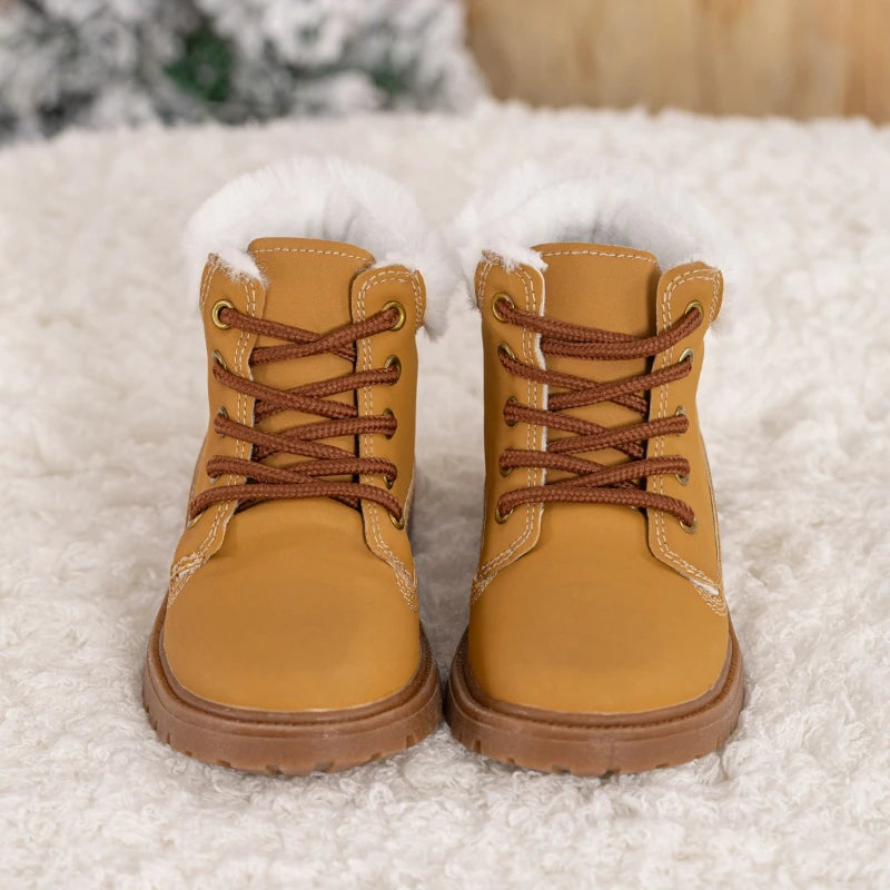 New Children's Winter Boots for Boy Warm Outdoor Girls Fashion Ankle Boots Solid Color Versatile Kids Causal School Cotton Boots
