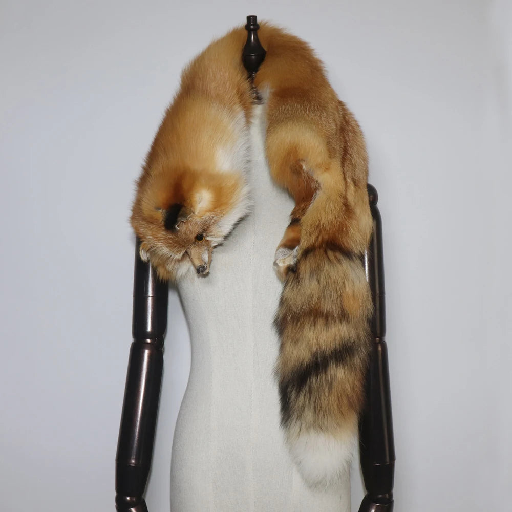 Winter Warm Large Real Fox Fur Collar Natural Fur Coat Scarves Luxury Women Men Jackets Hood Shawl Decor Female Neck Scarf Wraps