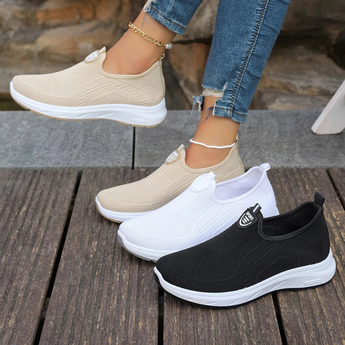 Women Shoes Mesh Casual Shoes Lightweight Slip on Tennis Shoes Fashion Soft Sole Loafers Flats Outdoor Plus Size Women Sneakers