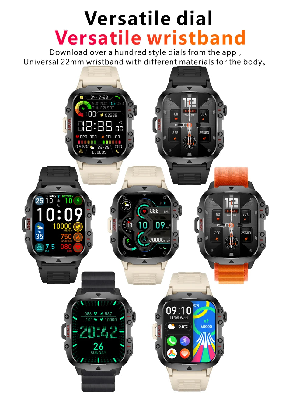 For Xiaomi Rugged Military Smart Watch Men Sports Ftiness GPS Watches IP68 Waterproof 1.96'' AI Voice Bluetooth Call Smartwatch