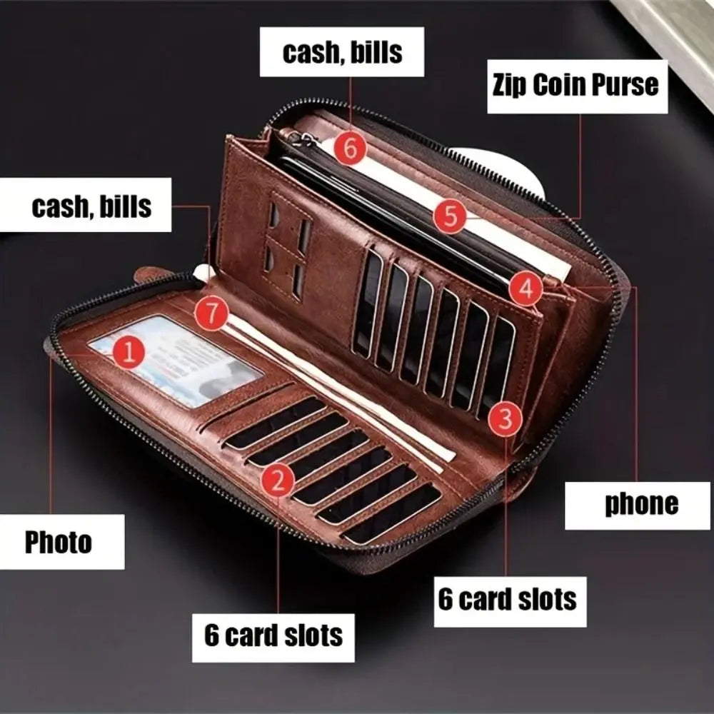 Simple Purse Long Zipper Wallet Large Capacity Card Brand Business Clutch Bag Coin Purse ID Card Holder Men