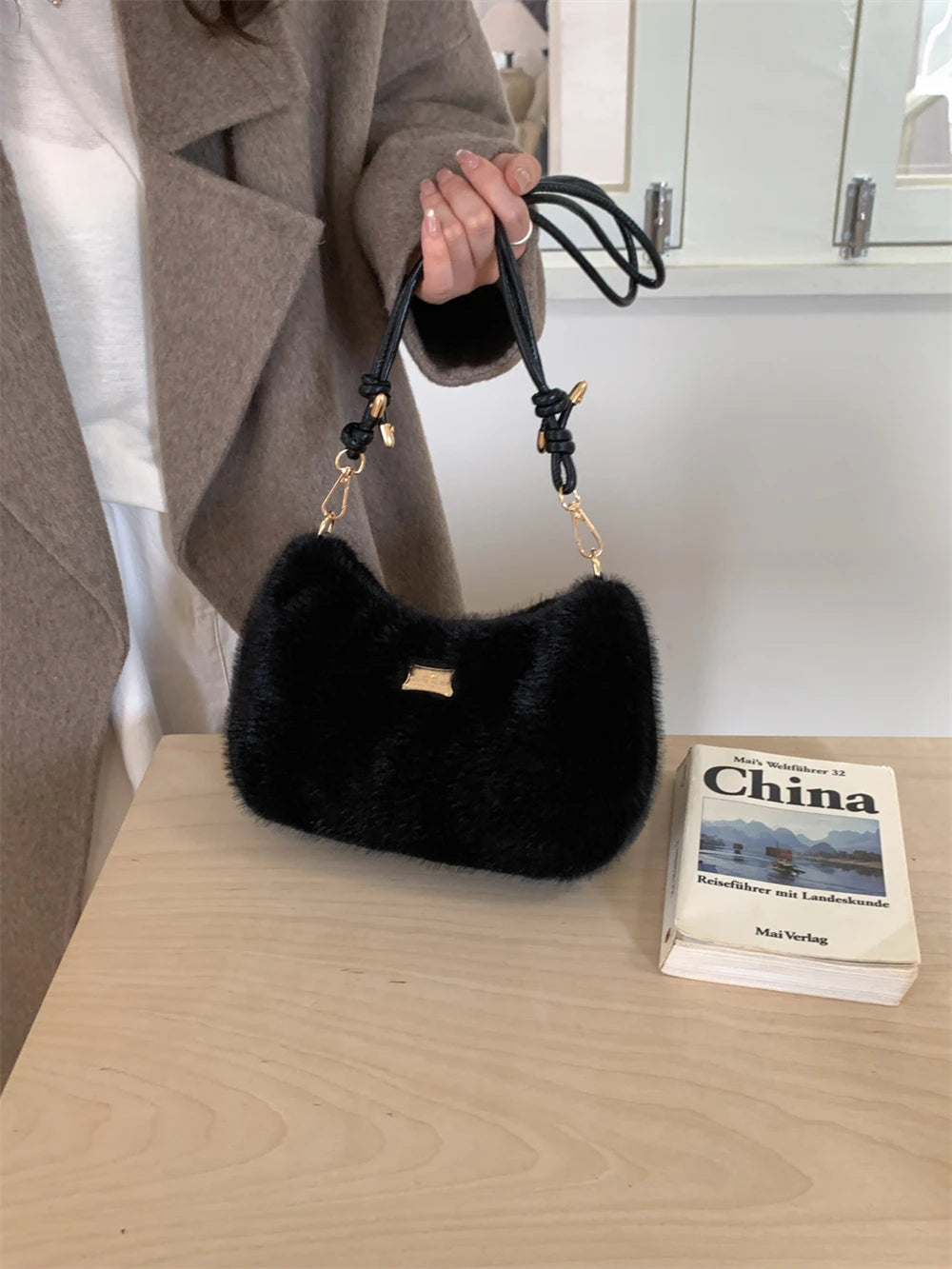 MOODS Soft Plush Crossbody Bags For Women 2025 Winter Warm Latest Luxury Designer Handbags Casual Street Shoulder Hobo Bag Lady