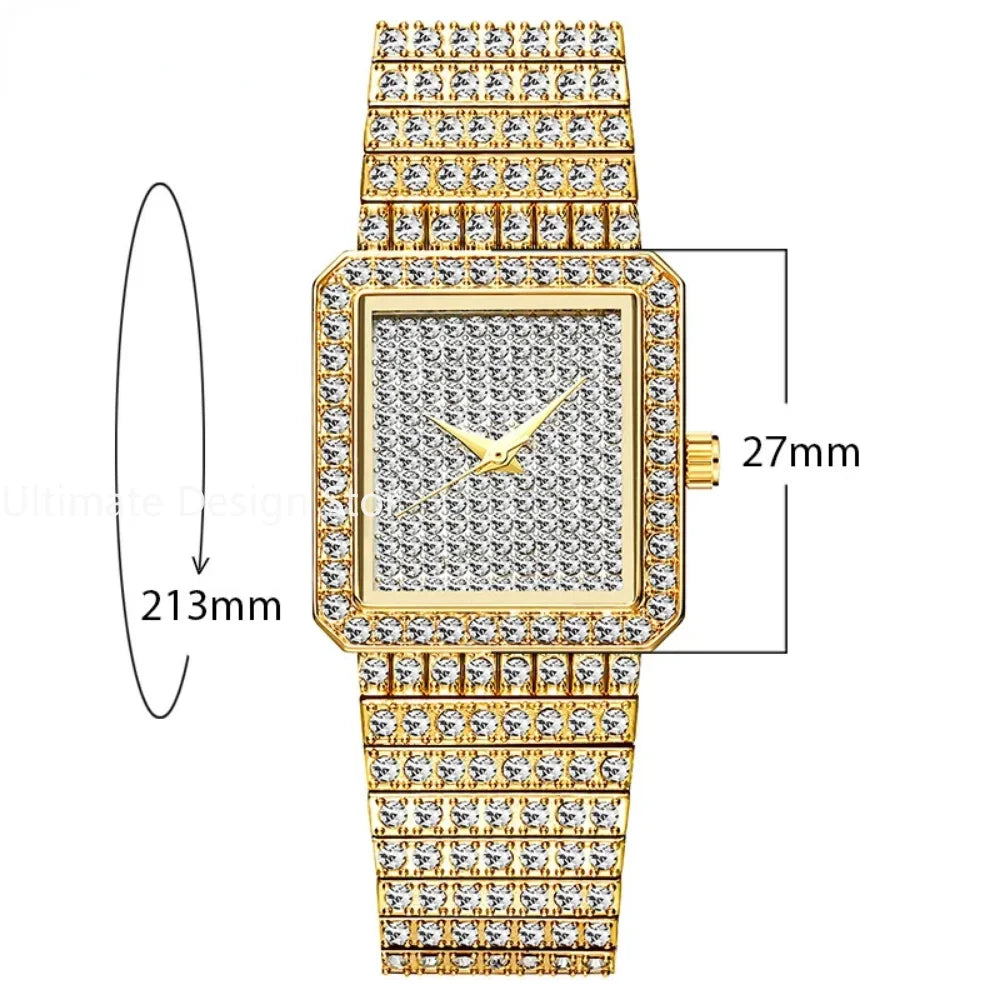 Diamond Square Women Watch Gold Silver Luxury Ladies Dress Quartz Watch Casual Simple Couple Wristwatches Dames Horloges