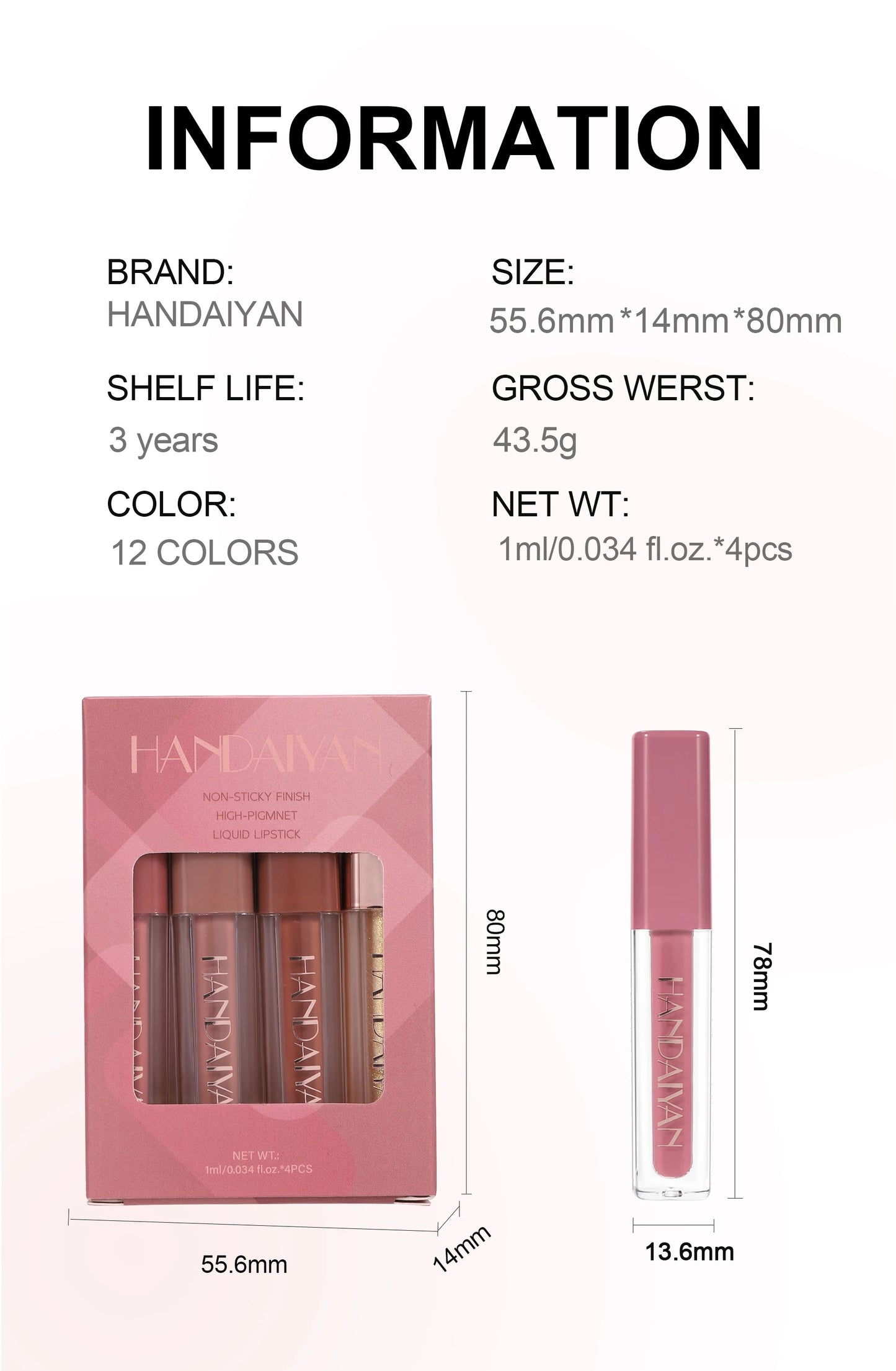 4pcs Velvet Lip gloss Set Liquid Lipstick Kit Easy Color Long Lasting Waterproof Lip Tint Oil Non-Stick Makeup Lip Glaze Set