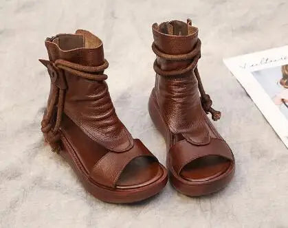 GKTINOO 2026 New Summer Black Women Leather Sandals Cool Boots Platform Shoes Wedges Sandals Women Shoes Fashion Outdoor Sandals