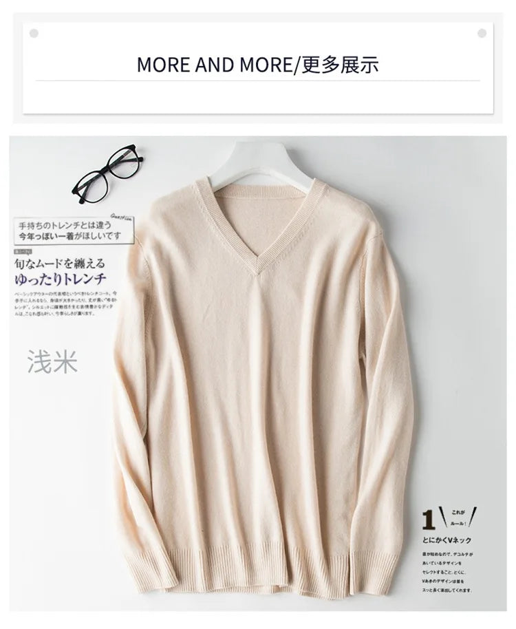 Cashmere Cotton Blend Classic V-neck Knitted Sweater Men Pullover 2024 Autumn Winter Soft Warm Business Casual Jumper pull homme