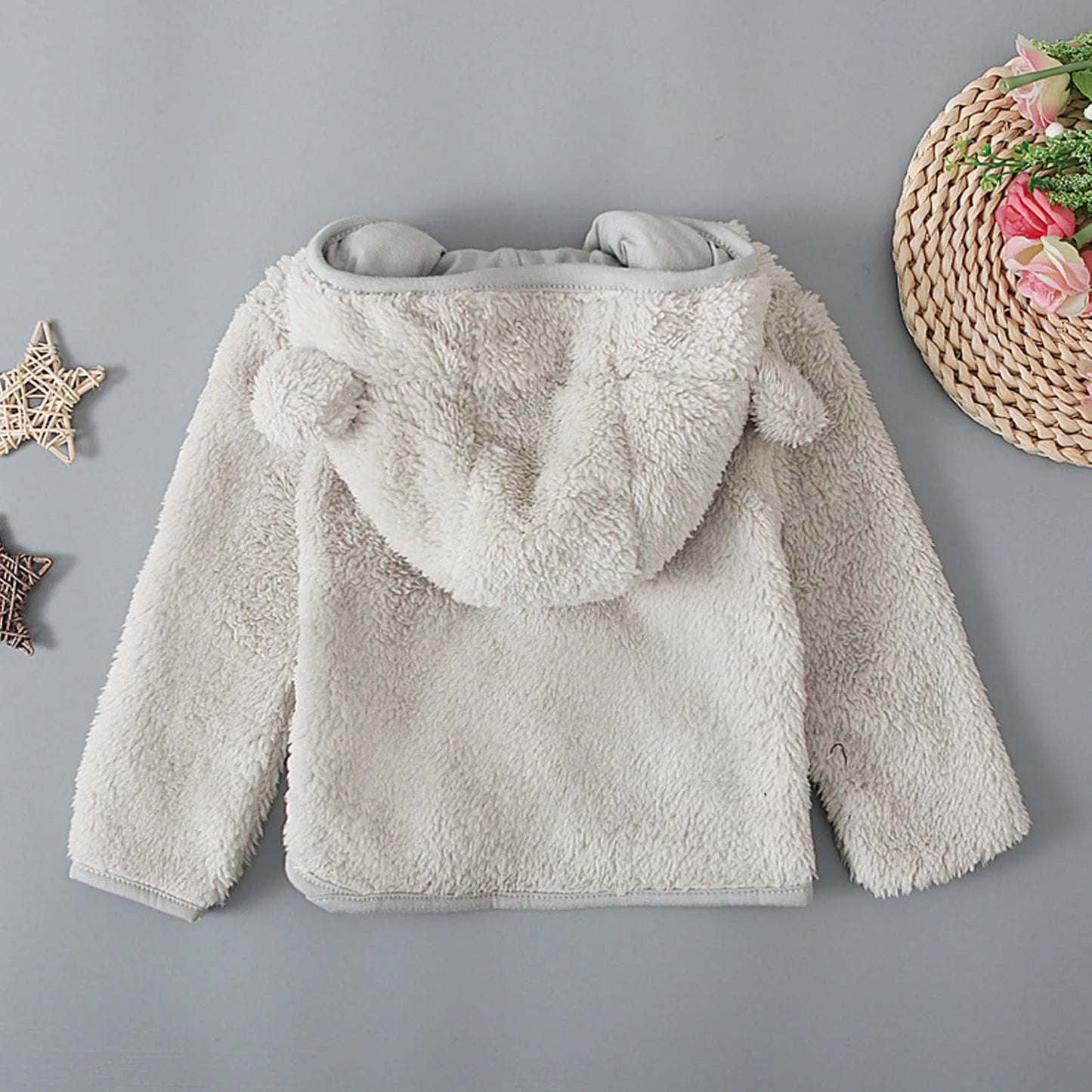 Chaqueta con capucha de lana para bebés recién nacidos, abrigo con orejas de oso y cremallera de manga larga, traje de nieve bonito, ropa de abrigo térmica para niños pequeños