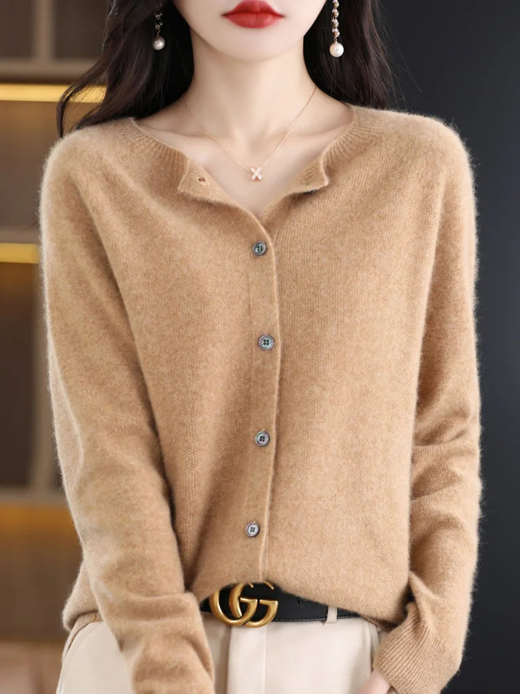 Women Cashmere Sweater 100% Merino Wool Knitted Cardigan Autumn Winter  Knitwear O-Neck Female  Solid Color Casual Fashion Top