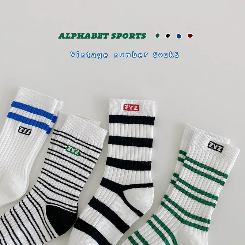 Children Mid Calf Length Socks Spring Autumn Cotton Socks Boys Girls Sport Socks Kids Cozy Classic Striped School Socks