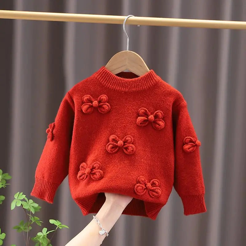 Suéter para niños, otoño e invierno, nuevo suéter de cuello redondo para niña, prendas de punto con lazo a la moda, prendas de vestir para bebé, Top