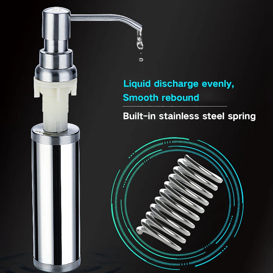 Stainless Steel Sink Soap Dispenser Kitchen Detergent Liquid Soap Dispenser Refillable Hand Press Sink Built-in Bottle