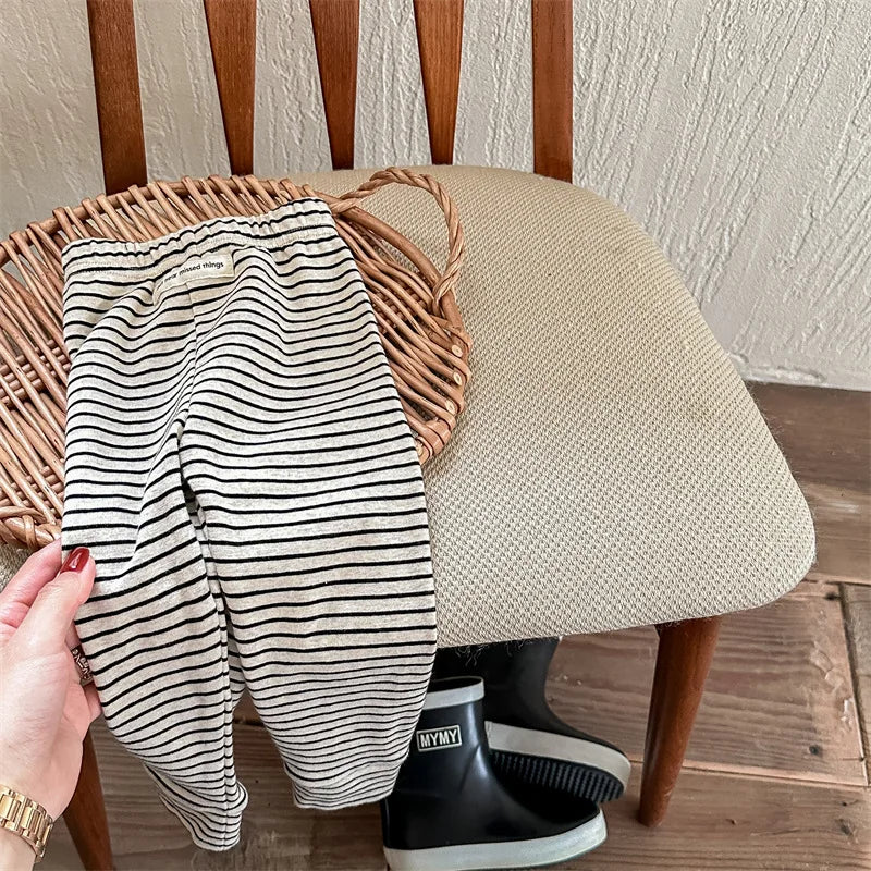 2023 New Spring Children Striped Leggings Cotton Boys Casual Pants Fashion Girls Leggings Kids Trousers Baby Clothes