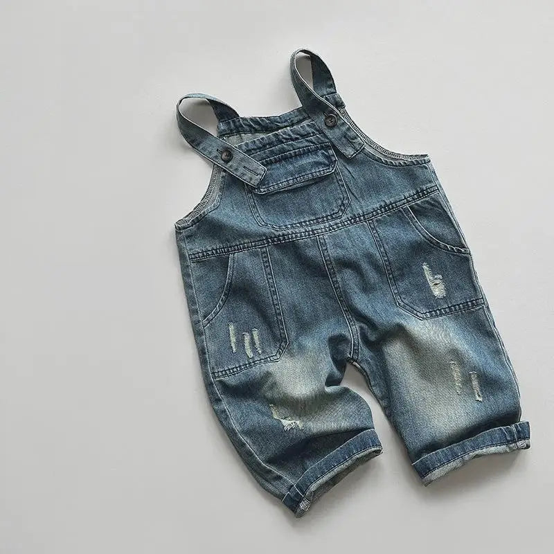 Spring New Boys Denim Overalls Girls Casual Jeans Fashion Kids Loose Strap Trousers Toddler Sleeveless Jumpsuit Children Clothes