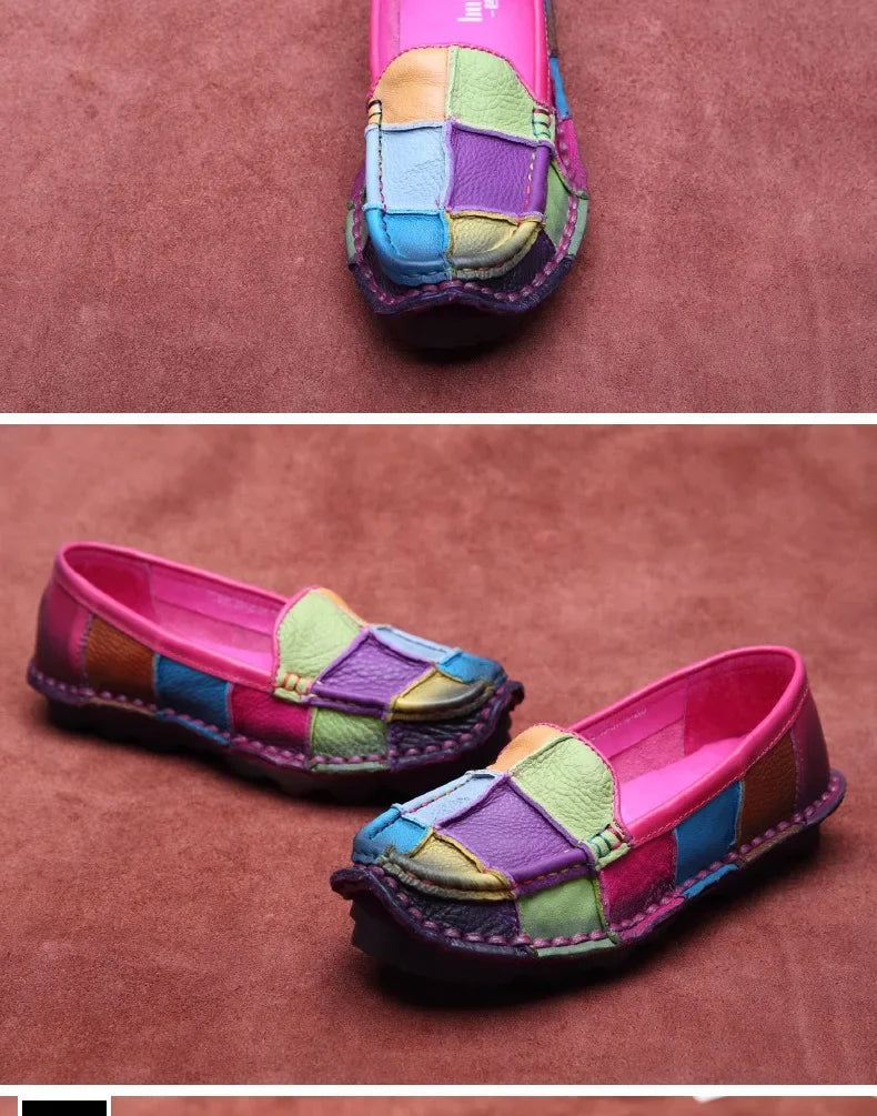 Birkuir Retro Mixed Colors Flats Women Shoes Soft Soles Loafers Shoes Genuine Leather Slip On Luxury Casual size 41 42 Shoes
