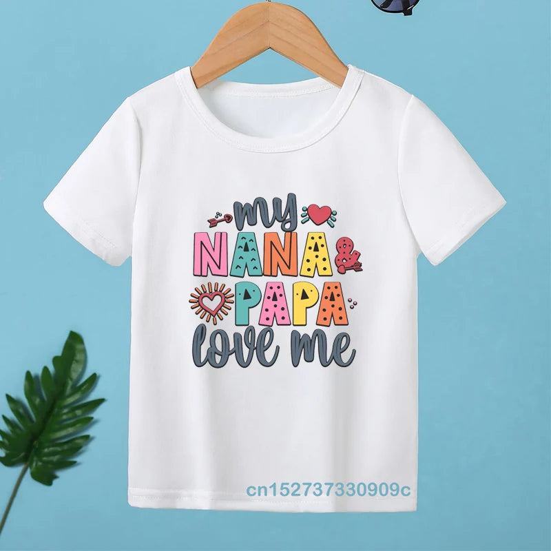 Toddler Girls/Boys Short Sleeve Letter "I LOVE MY NANA&PAPA" And Palm Graphic Casual T-Shirts Dress Kids Summer Clothes