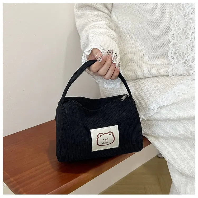 Bear Large Makeup Bag for Women Corduroy Cosmetic bag Make up Bags Zipper Pouch with handle Cosmetic Organizer Toiletry Bag