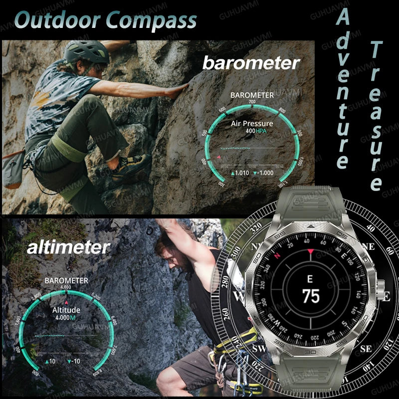 2024 New Outdoor Men IP68 waterproof Compass Smart Watch 710Mah Battery Health Track Bluetooth Call Smartwatch For Huawei Xiaomi