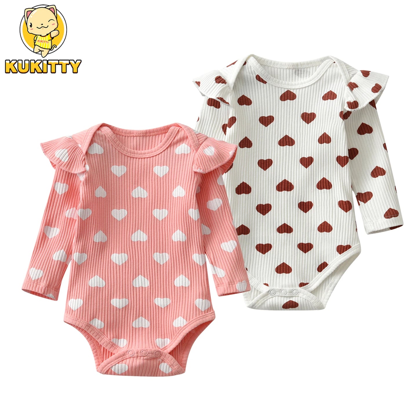 Brand New Newborn Infant Baby Girls Spring Autumn Causal Bodysuits Ruffles Long Sleeve Hearts Print Jumpsuits 0-1 years old