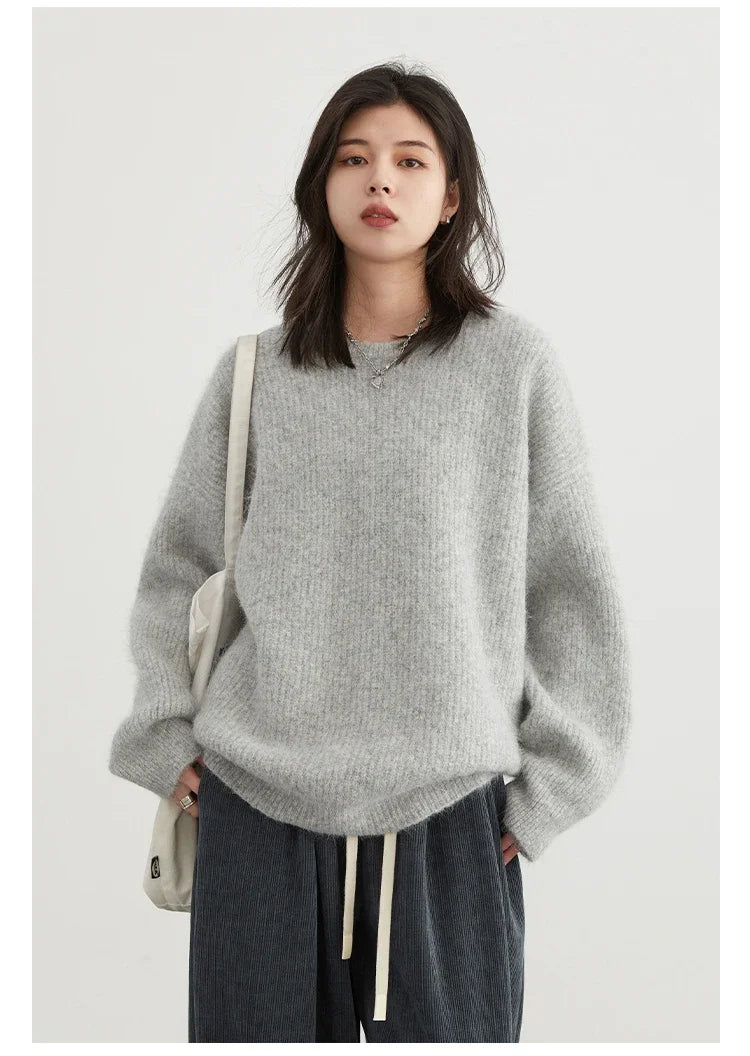 CHIC VEN Women Sweater Long Sleeve Pullover Solid Loose O Neck Soft Alpaca Female Tops Woman Knitwear Jumpers Spring Autumn 2024