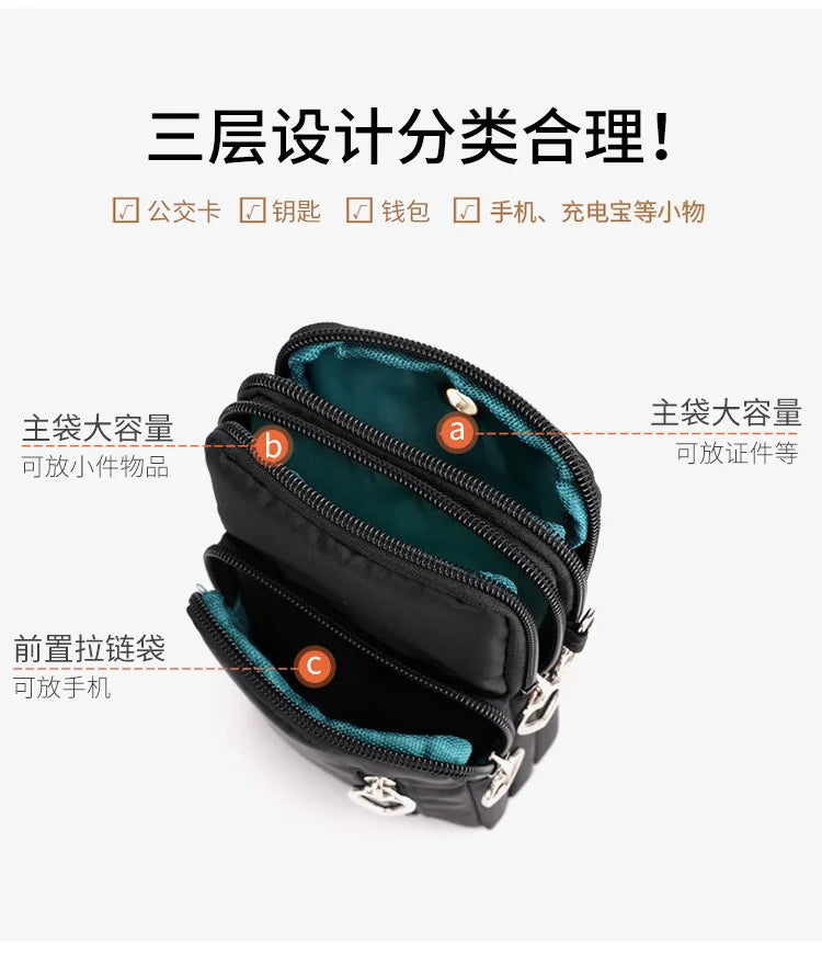 Waterproof Nylon Mobile Phone Versatile Mini Bag Purses Women's Shoulder Cross Body Messenger Bag