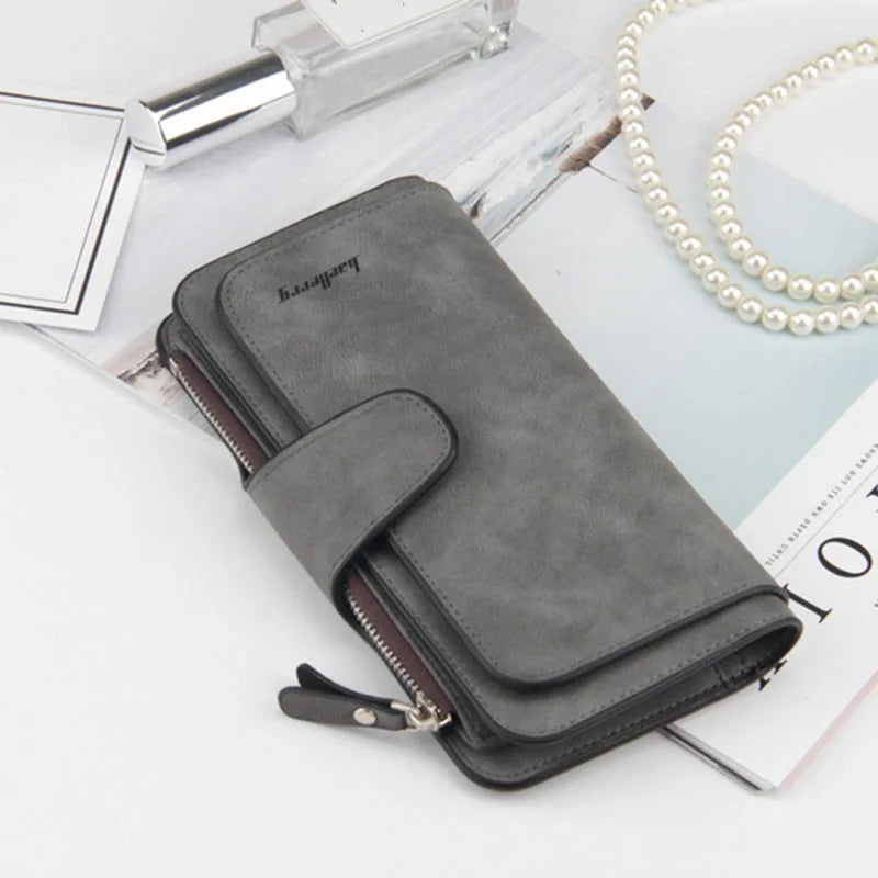 Baellerry Women's Long Wallet High Quality with Buckle Multiple Card Slots Mobile Phone Holder Hand-held Bag