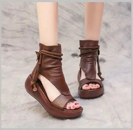 GKTINOO 2026 New Summer Black Women Leather Sandals Cool Boots Platform Shoes Wedges Sandals Women Shoes Fashion Outdoor Sandals
