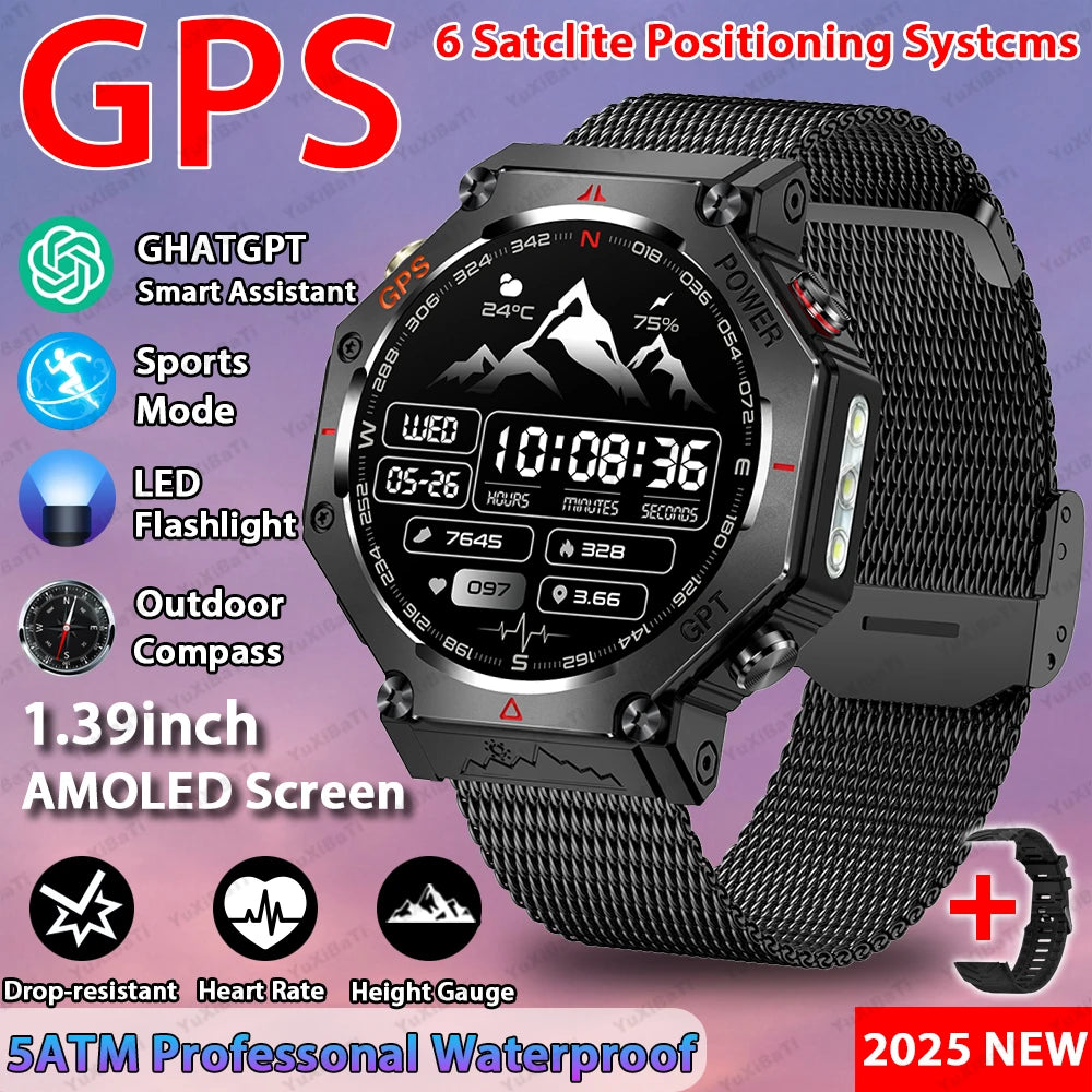 2025 New ChatGPT AI assistant Smart Watch 5ATM Waterproof GPS Built-in Dual-band GNSS Compass Sport Smartwatch Men Woman