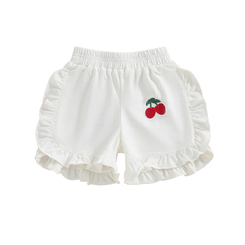 Kids Baby Girl Ruffled Shorts Cute Cherry Embroidery Short Toddler Summer Casual Bloomer Shorts