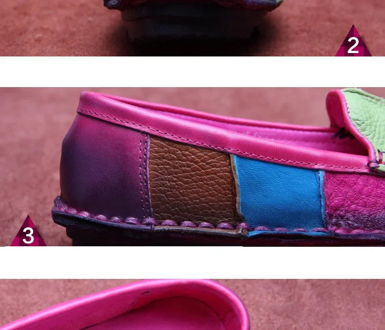 Birkuir Retro Mixed Colors Flats Women Shoes Soft Soles Loafers Shoes Genuine Leather Slip On Luxury Casual size 41 42 Shoes