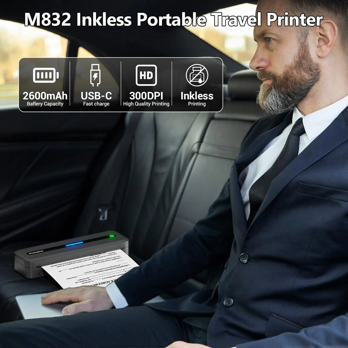 Phomemo M832 Portable Printer A4 Thermal Printer Inkless Travel Printer 300dpi Wireless Bluetooth to iOS Android Phone Laptop