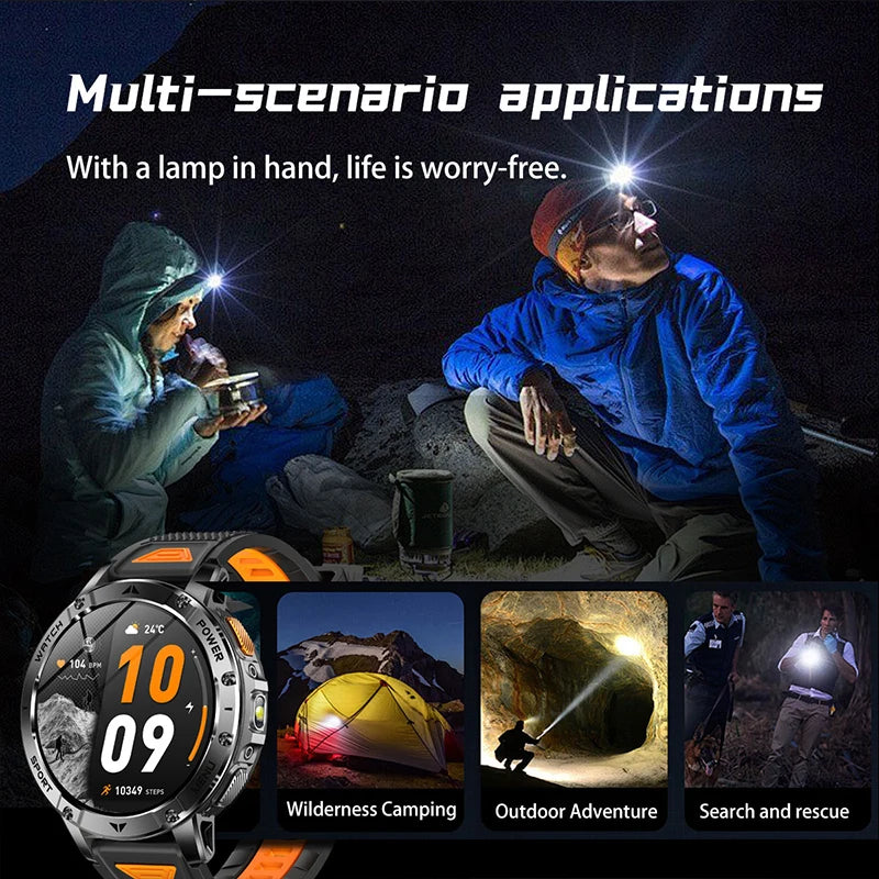Smart Watch 1400mAh Battery 1.7'' IPS Screen 120+ Sports SOS Strobe Alarm IPX8 Waterproof LED Light BT Call Men Women Xmas Gift