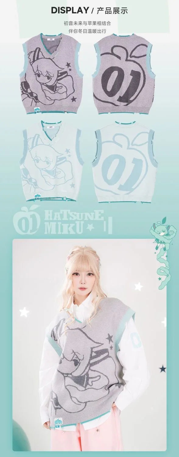 Moeyu Hatsune Miku Women Sweater Vest Sleeveless Vests Men Harajuku Winter Autumn Woman Clothing Top Knitwear Vest for JK Shirt