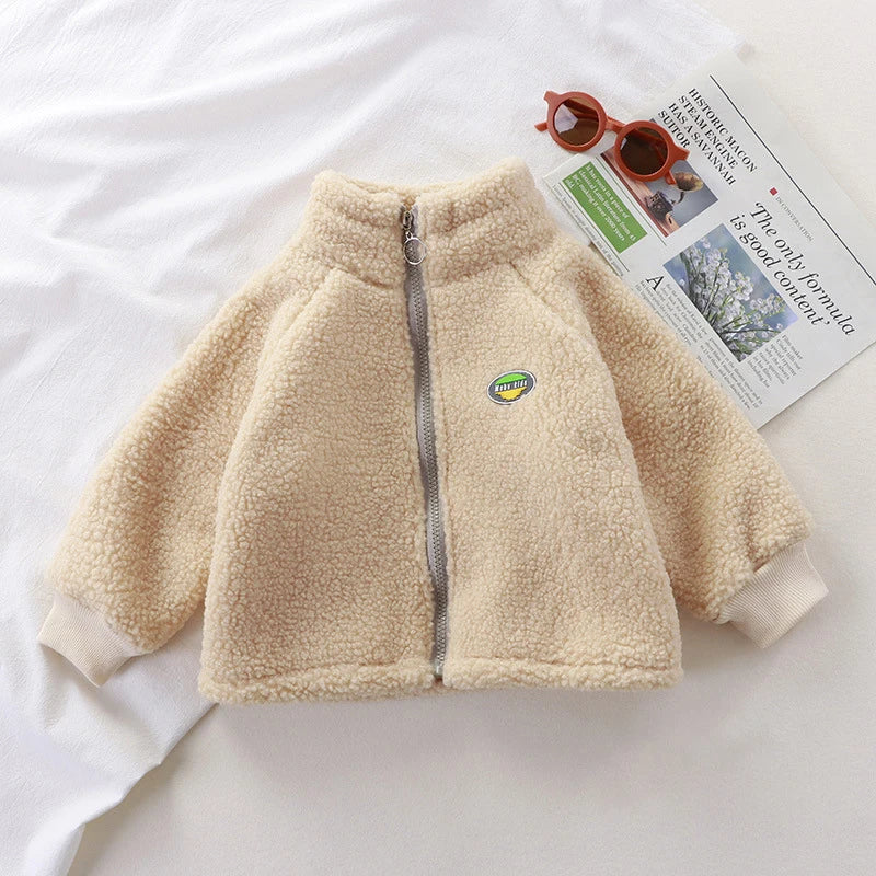 Children Plush Jacket Winter Baby Clothes Windproof Warm Thicken Velvet Kids Coat Boy Girl Toddler Lamb Fleece Turtleneck Tops