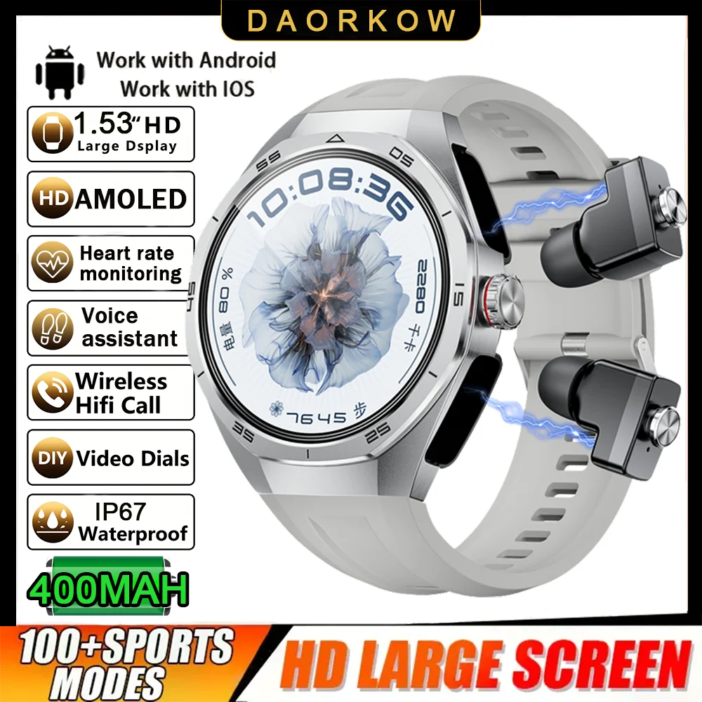 2026 New Smart Watch Men TWS 2-in-1 Bluetooth Earphones With Built-in Speaker HIFI  1.53HD SCreen Bluetooth Call IP67 Waterproof
