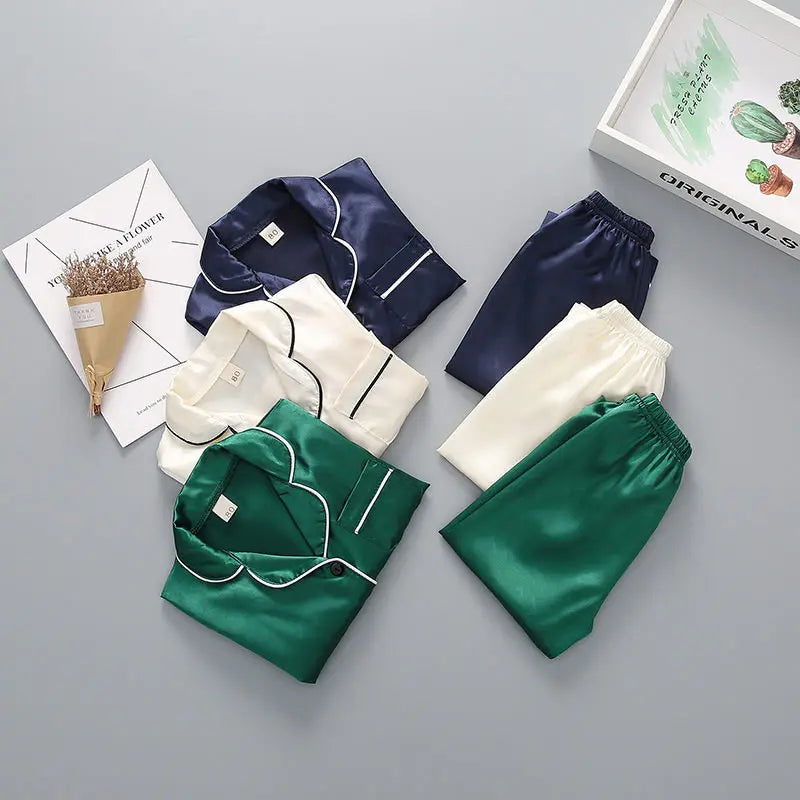 Boys Girls Kids Pajama Sets Causal Solid Long Sleeve T-Shirt Tops with Pants Toddler Baby Sleeping Clothes Pijamas Sleepwear